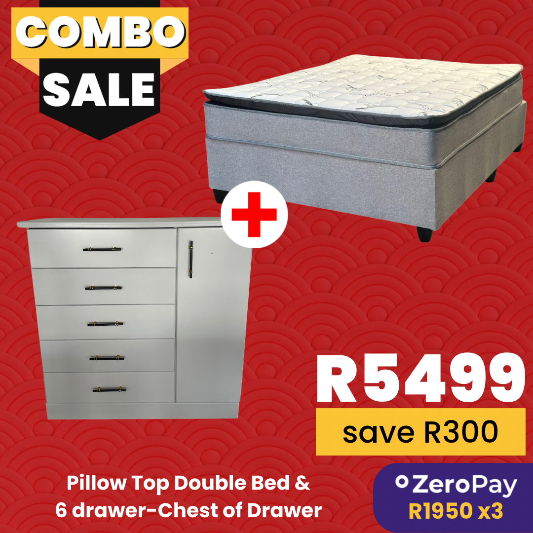Pillow Top Double Bed + 6 drawer Chest Combo